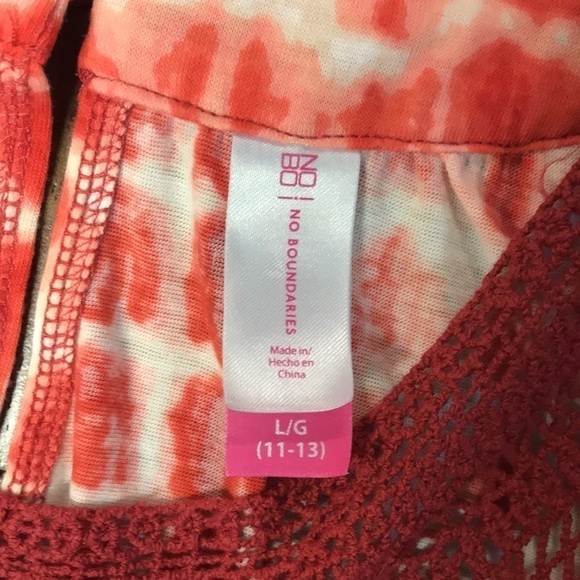 NO Boundaries Women’s Sleeveless Tunic Tie Dye With Crochet Front Neck Coral L - Picture 8 of 9